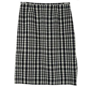 Dana Buchman Tweed Pencil Skirt Wool Blend Plaid Black White Career Wear Size 8